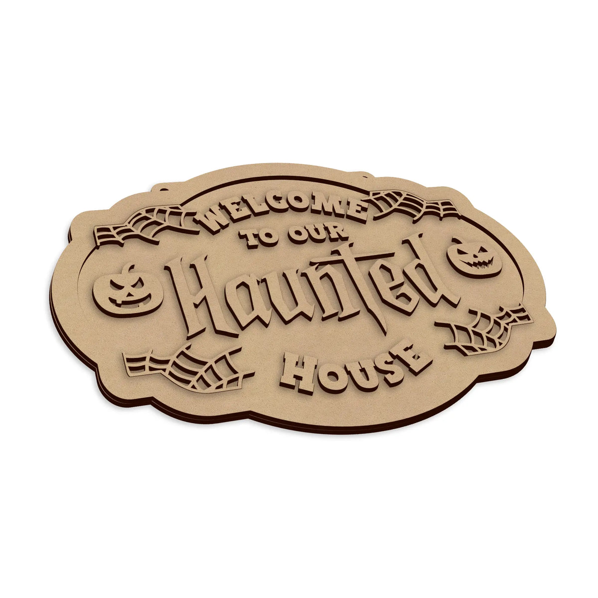 Wooden Haunted House Halloween Wall Plaque spooky seasonal home decoration.