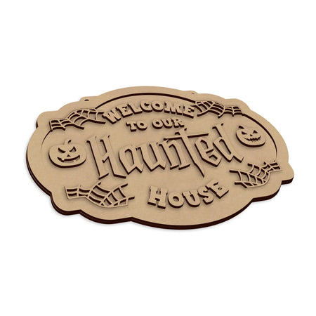 Wooden Haunted House Halloween Wall Plaque spooky seasonal home decoration.