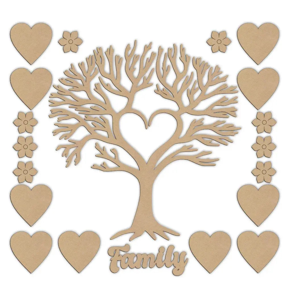 Wooden heart branch family tree options
