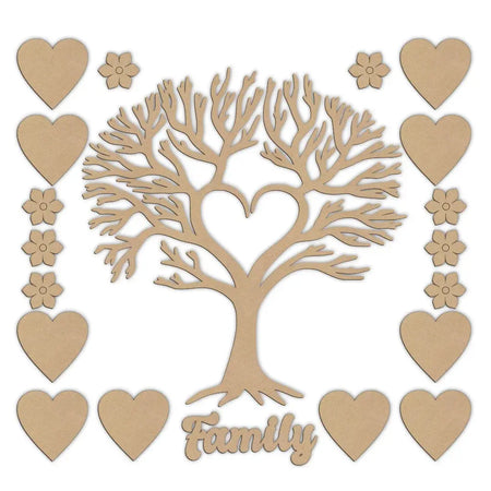 Wooden heart branch family tree options