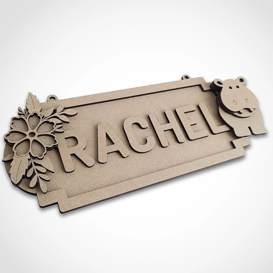 Personalised Hippo Jungle Themed Name Sign