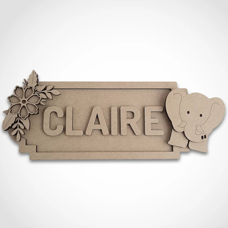Personalised Elephant Jungle Themed Name Sign
