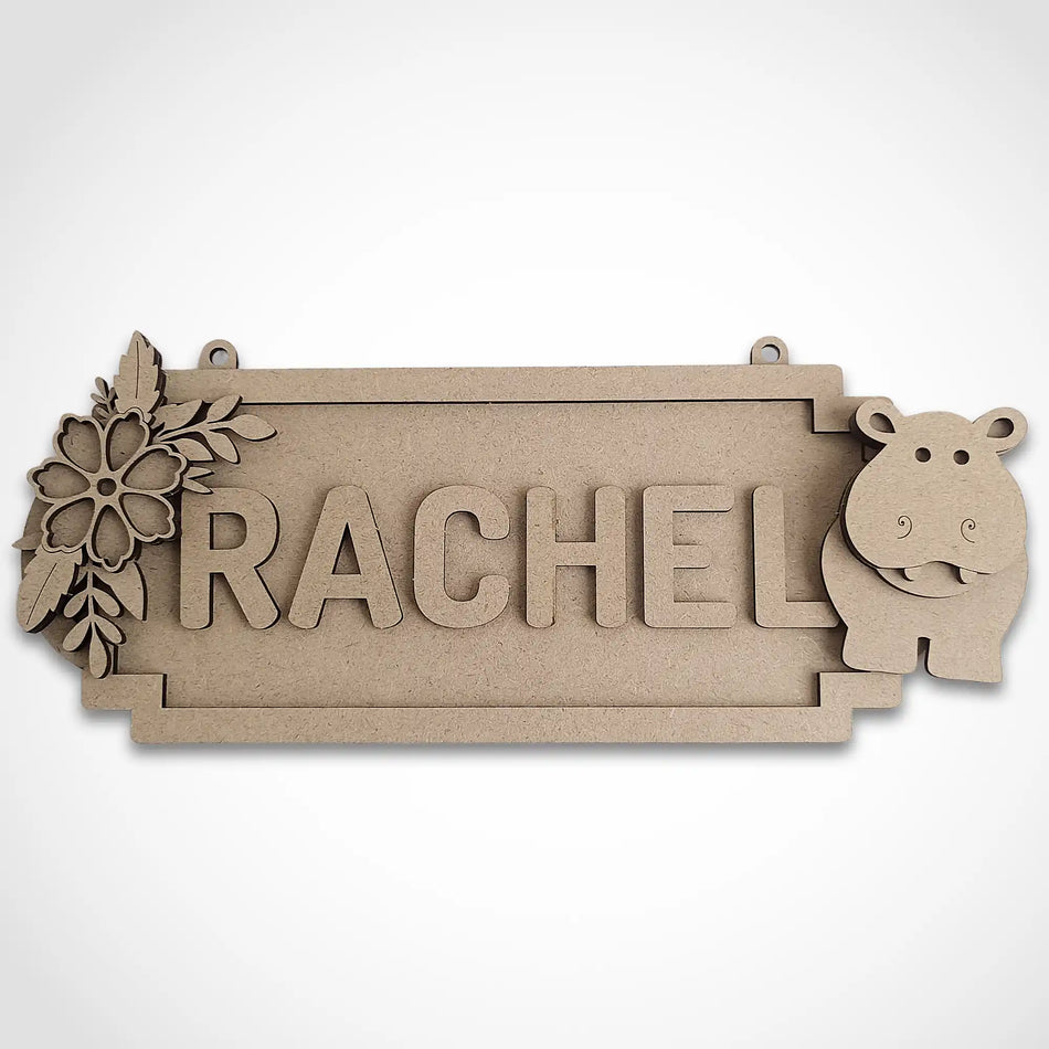 Personalised Hippo Jungle Themed Name Sign