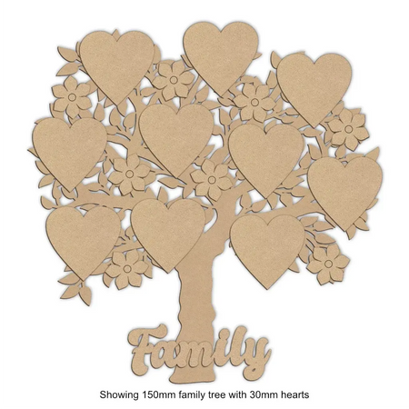 Wooden leafy family tree decoration with hearts and flowers