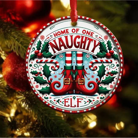 Naughty Elf Ceramic Bauble