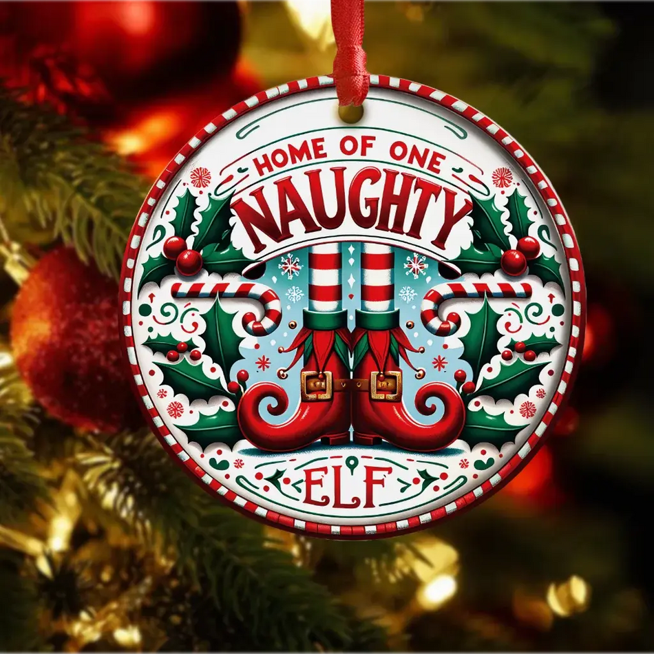 Naughty Elf Ceramic Bauble