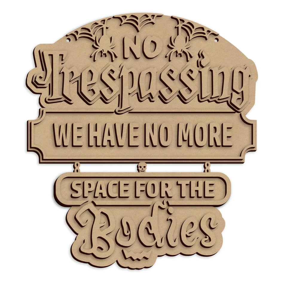 Wooden No Trespassing Halloween wall decoration for spooky seasonal displays.