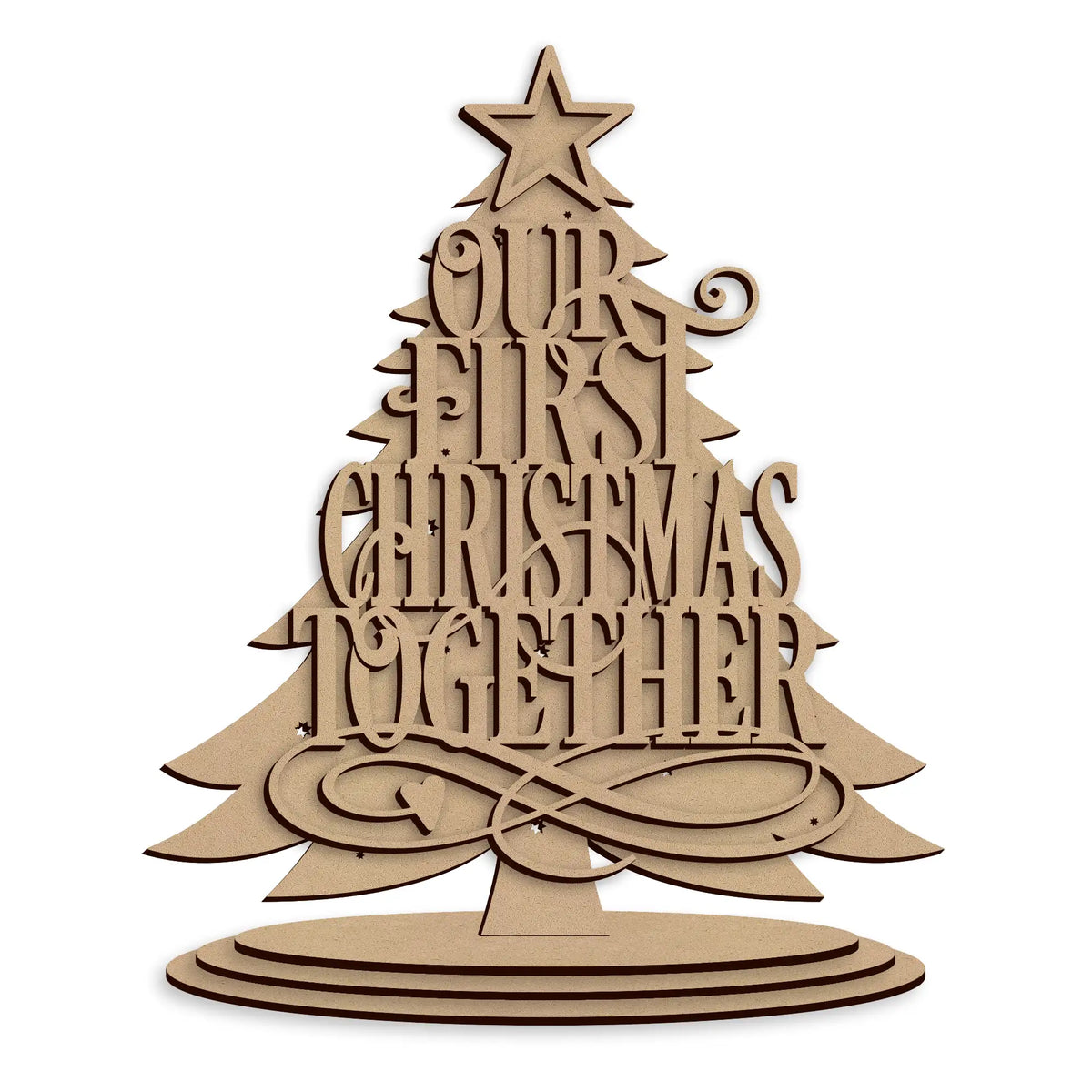 Our First Christmas Freestanding Tree wooden baby Christmas decoration ready to personalise.