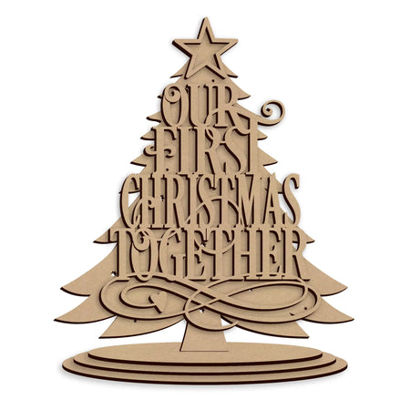 Our First Christmas Freestanding Tree wooden baby Christmas decoration ready to personalise.