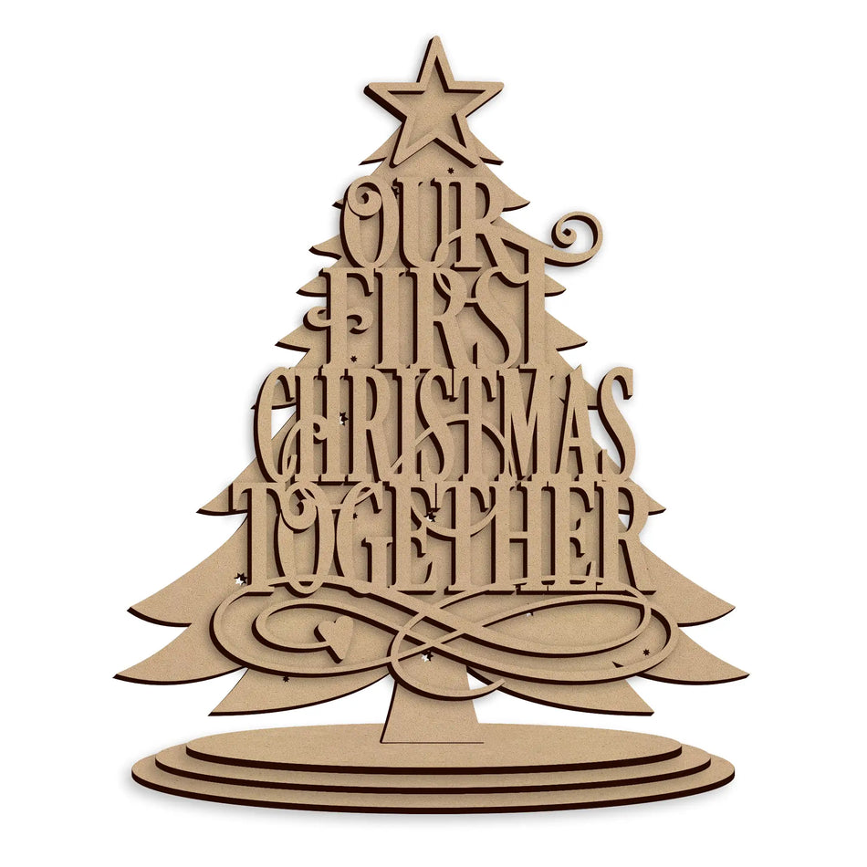 Our First Christmas Freestanding Tree wooden baby Christmas decoration ready to personalise.