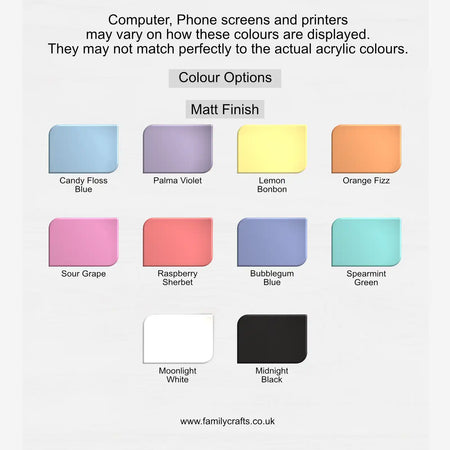 Acrylic Colour Options