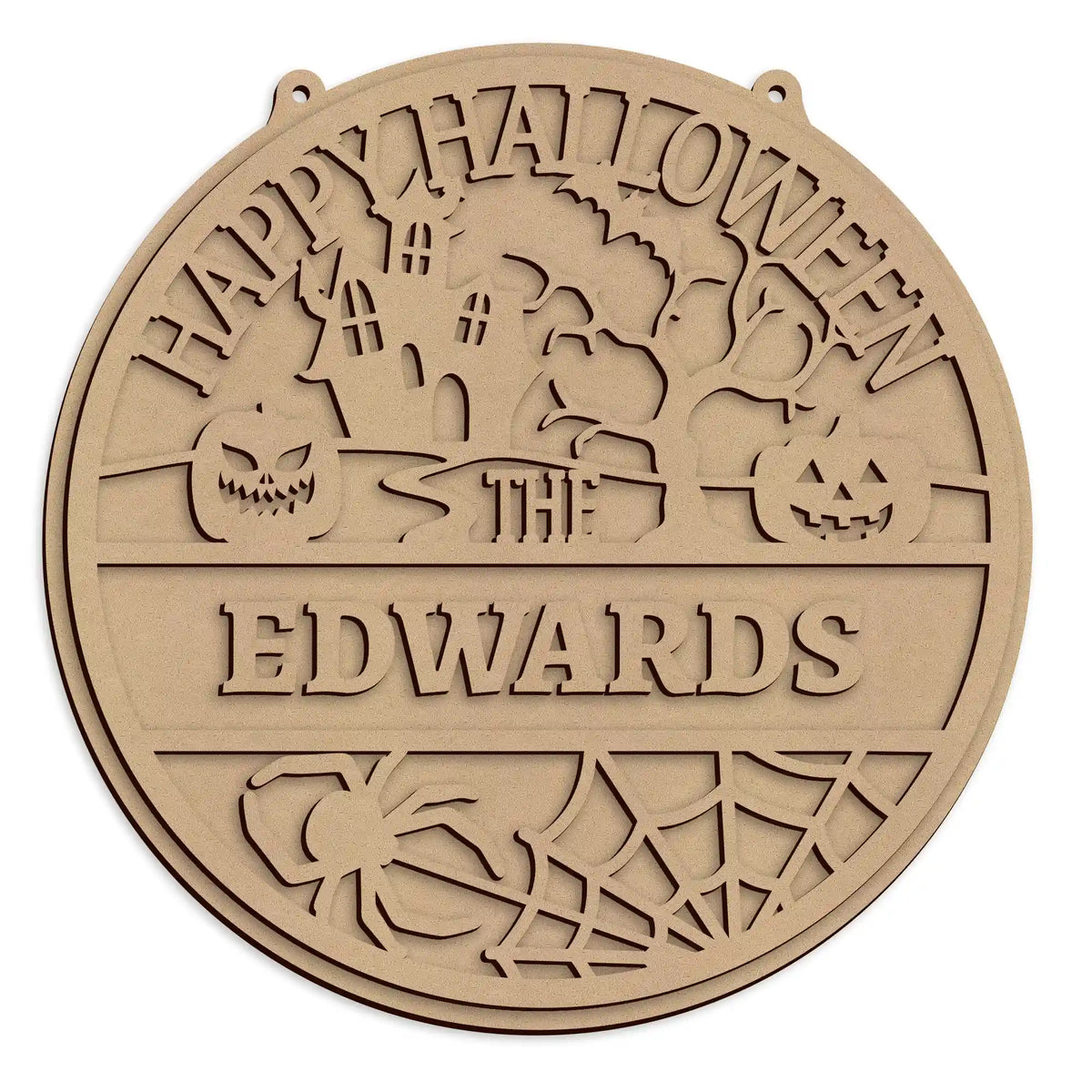 Personalised Happy Halloween Wall Sign made from laser cut MDF for unique Halloween home decoration.