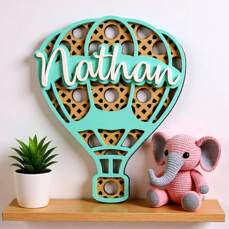 Personalised hot air balloon name sign nursery decor