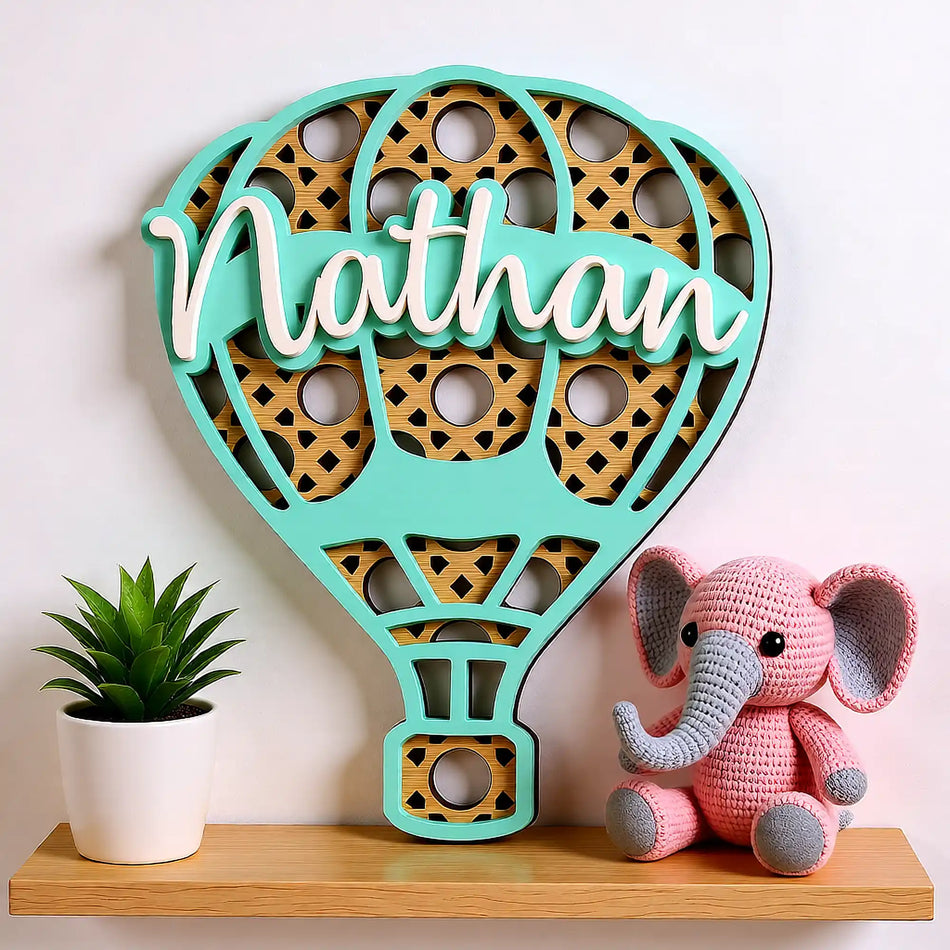 Personalised hot air balloon name sign nursery decor