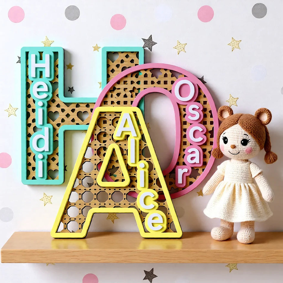 Personalised Rattan Letter Sign – Elegant Nursery Decor
