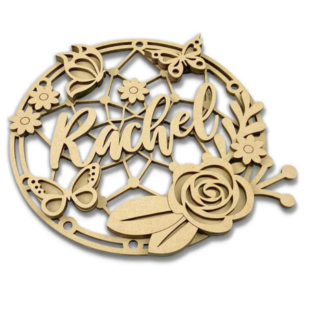 wooden dreamcatcher with floral design