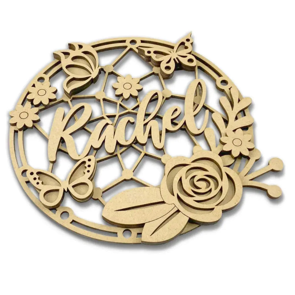 wooden dreamcatcher with floral design