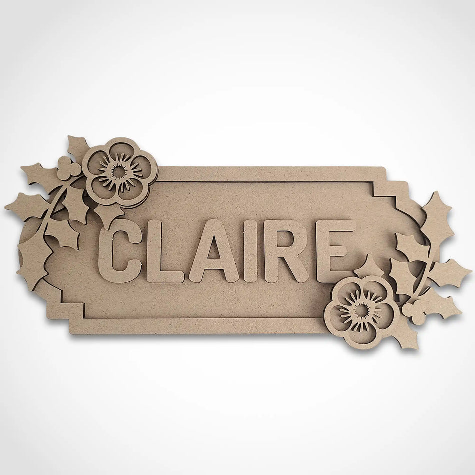 Personalised Holly Floral Themed Name Sign