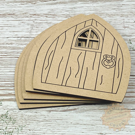 pointed fairy door pack with woodgrain mdf view front