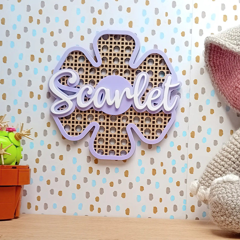 Personalised Rattan Flower Name Sign