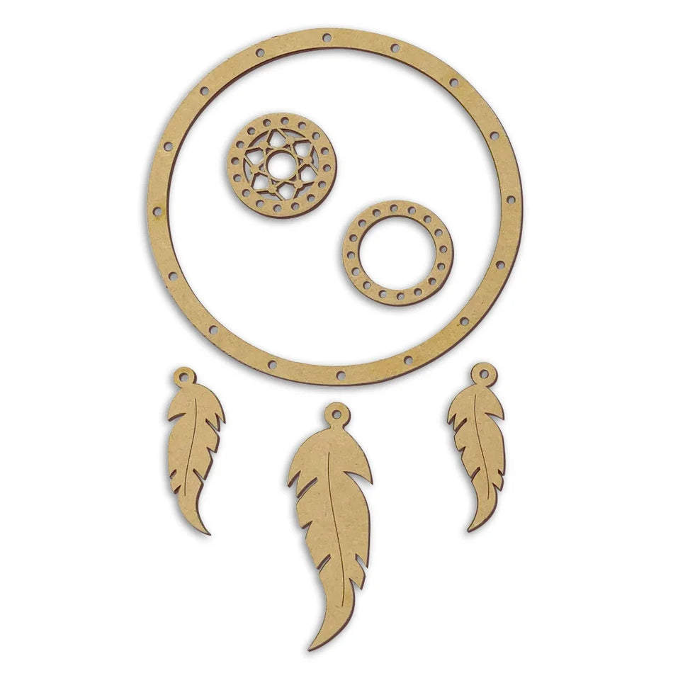 Ring dreamcatcher and feather shaped elements