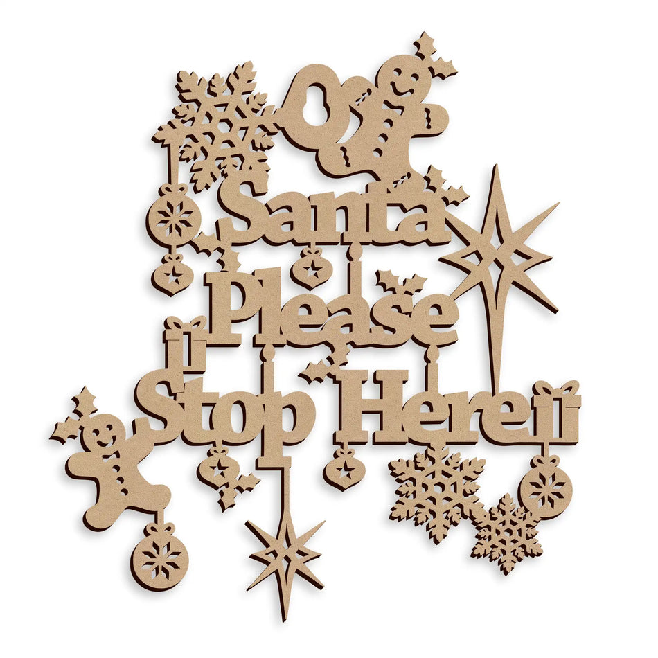Santa Please Stop Here Window Decoration wooden Christmas sign ready to paint and personalise.