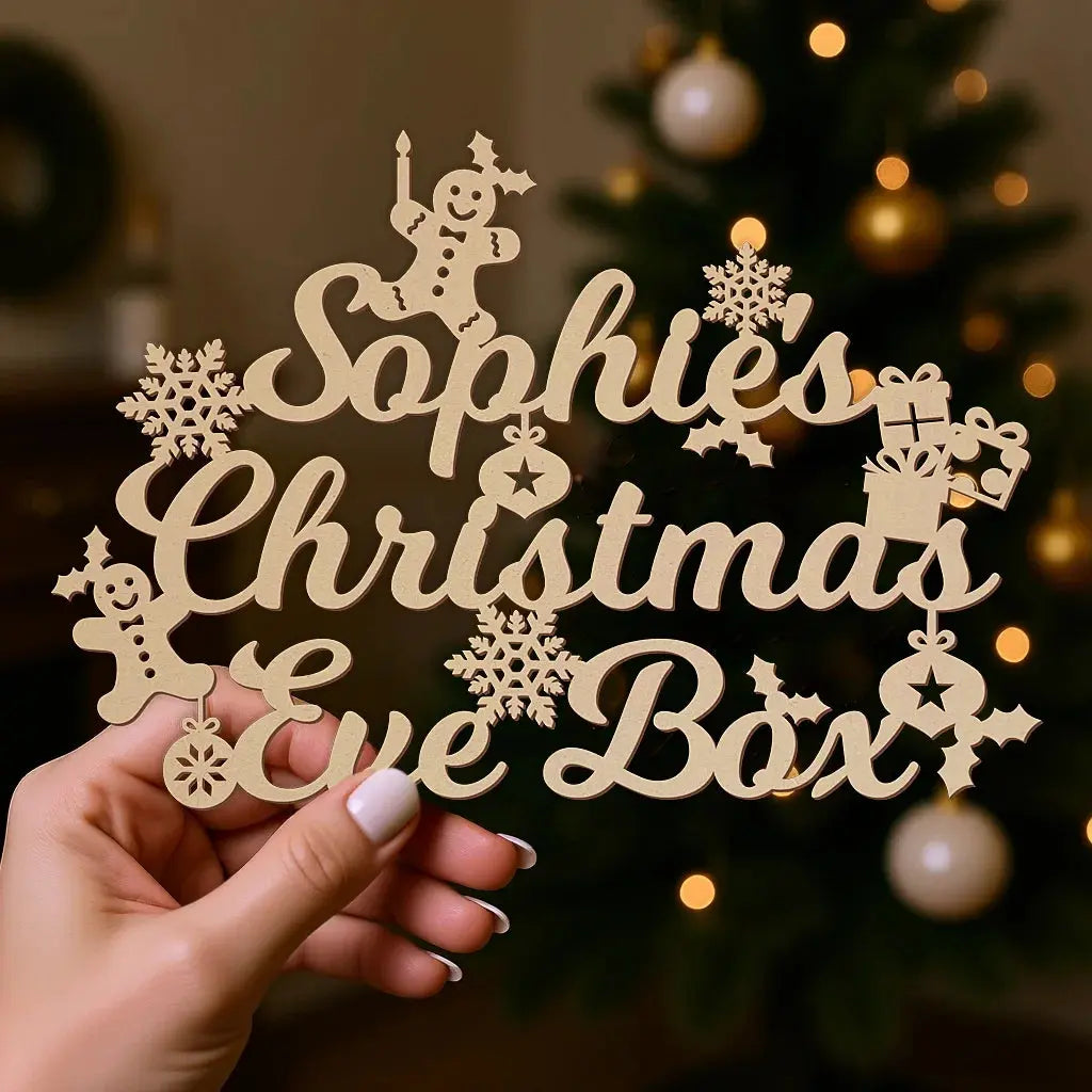 script font christmas box topper held in hand
