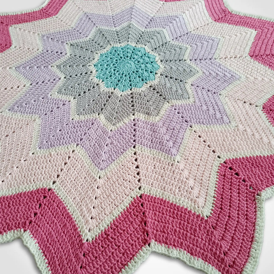 Handmade Crocheted Rainbow Ripple Star Blanket