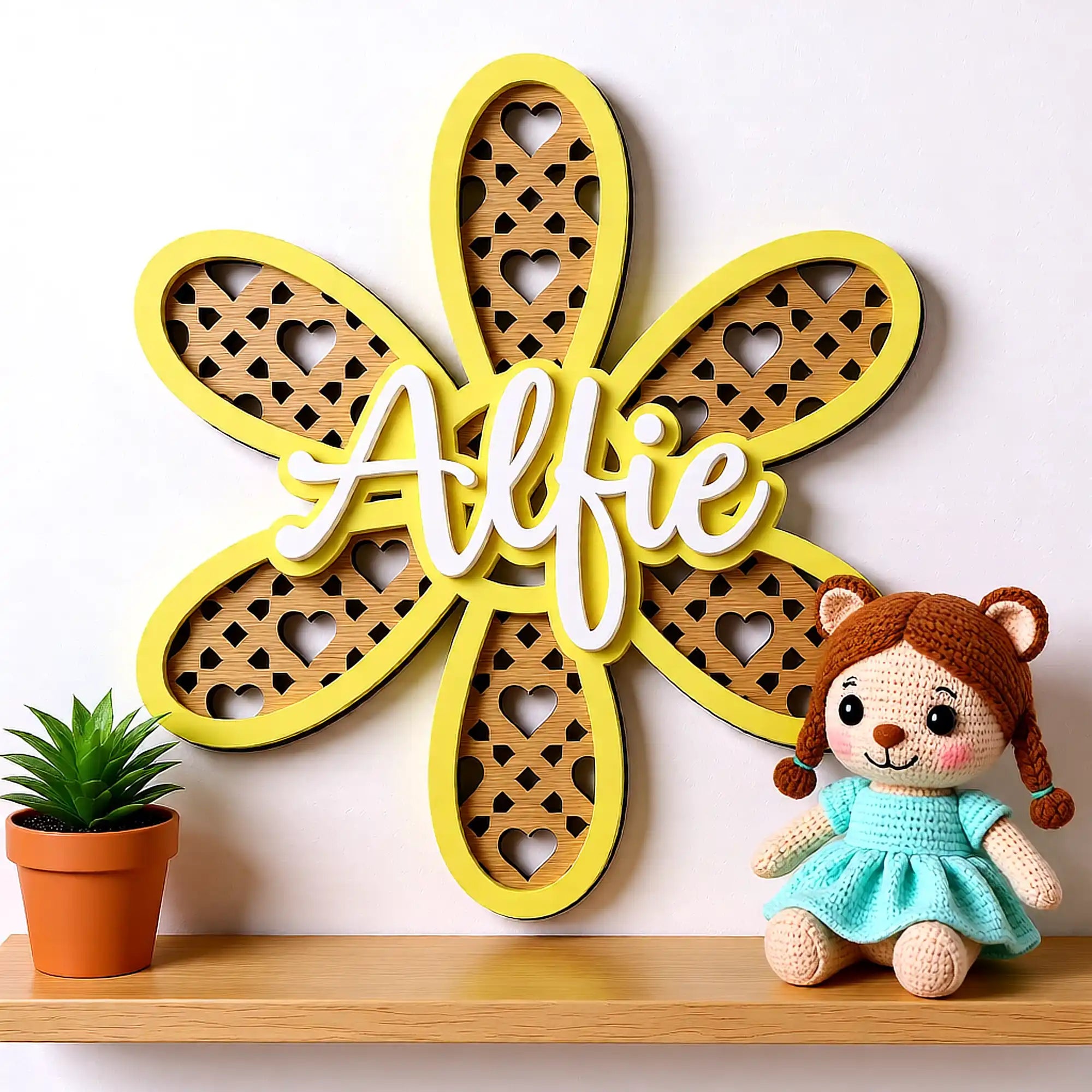 Personalised baby wall decor with delicate flower detail