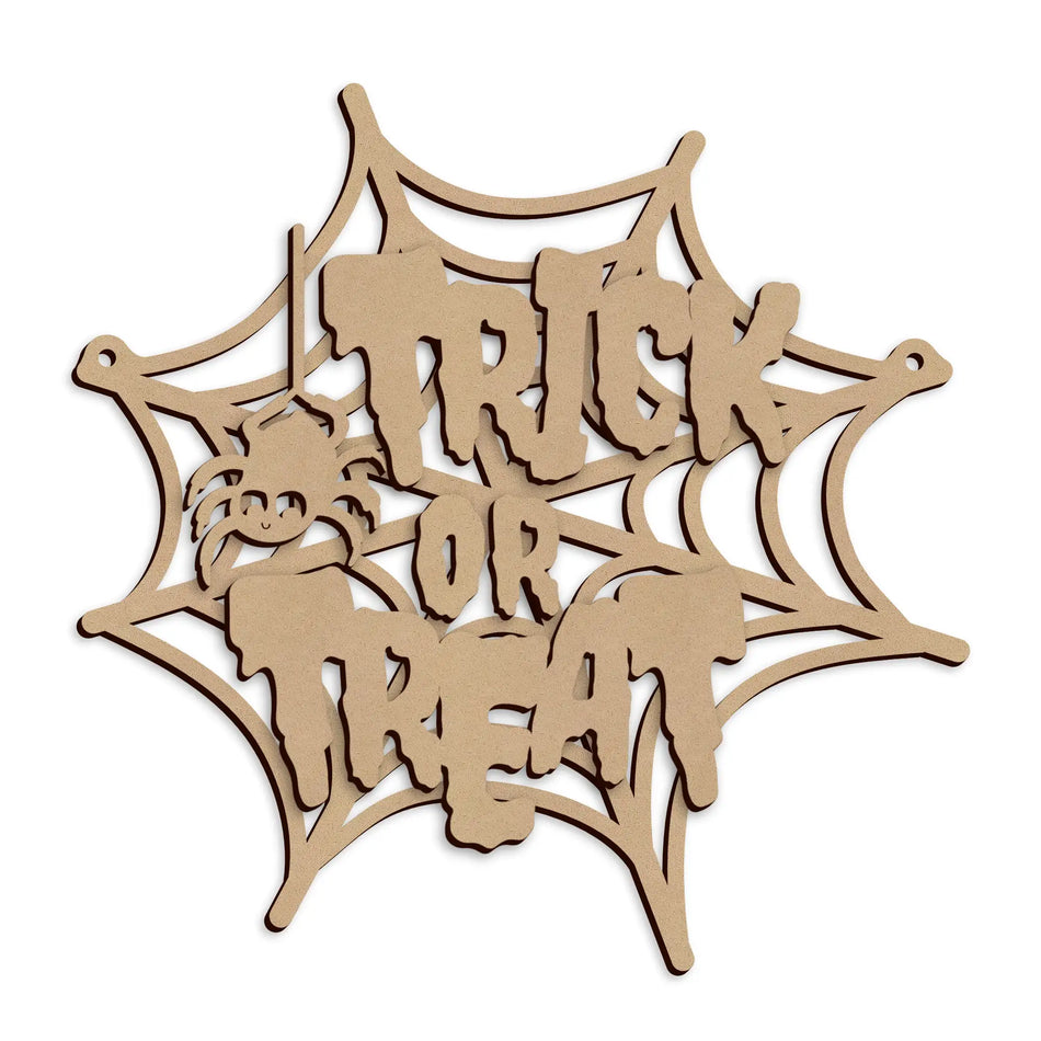 Laser cut Trick or Treat Halloween Wall Sign made from premium MDF.