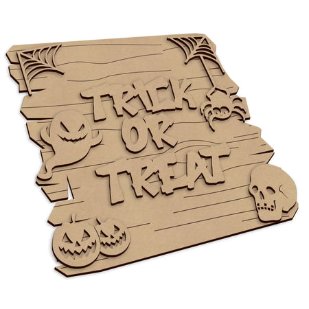 Wooden Trick or Treat Spooky Season plaque for Halloween wall decoration.