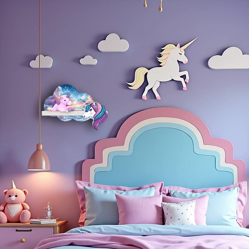 Magical Unicorn Themed Wooden Shelf