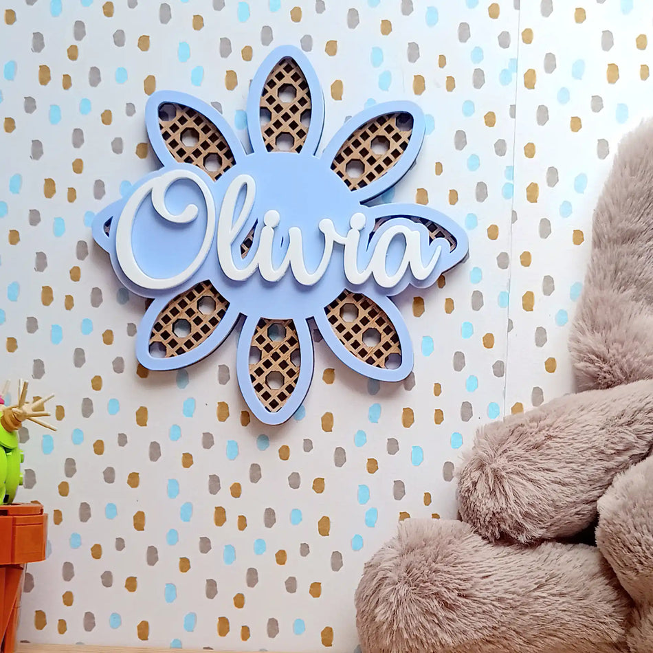Personalised Rattan Flower Name Sign