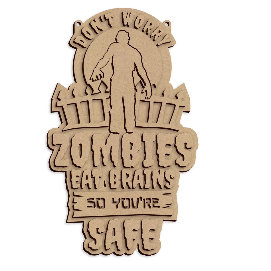Laser cut Zombie Apocalypse Halloween Sign made from MDF for spooky Halloween wall and door decoration.