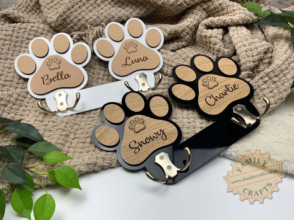 Personalised Double Paw Dog Lead Holder
