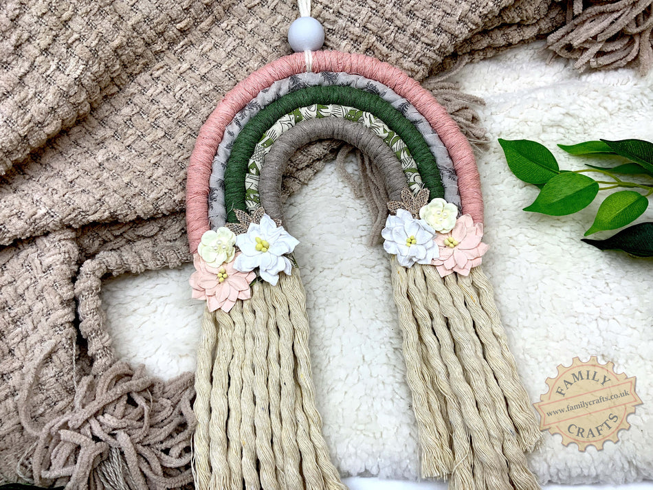 Handmade Boho Macrame Rainbow with Flowers