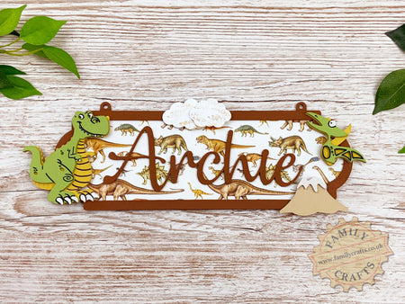 Hand Painted Dinosaur Themed Name Sign