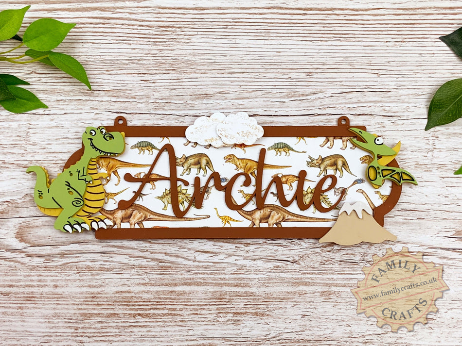 Hand Painted Dinosaur Themed Name Sign