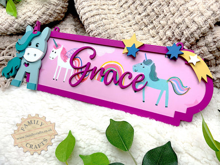 Hand Painted Unicorn Themed Door Sign