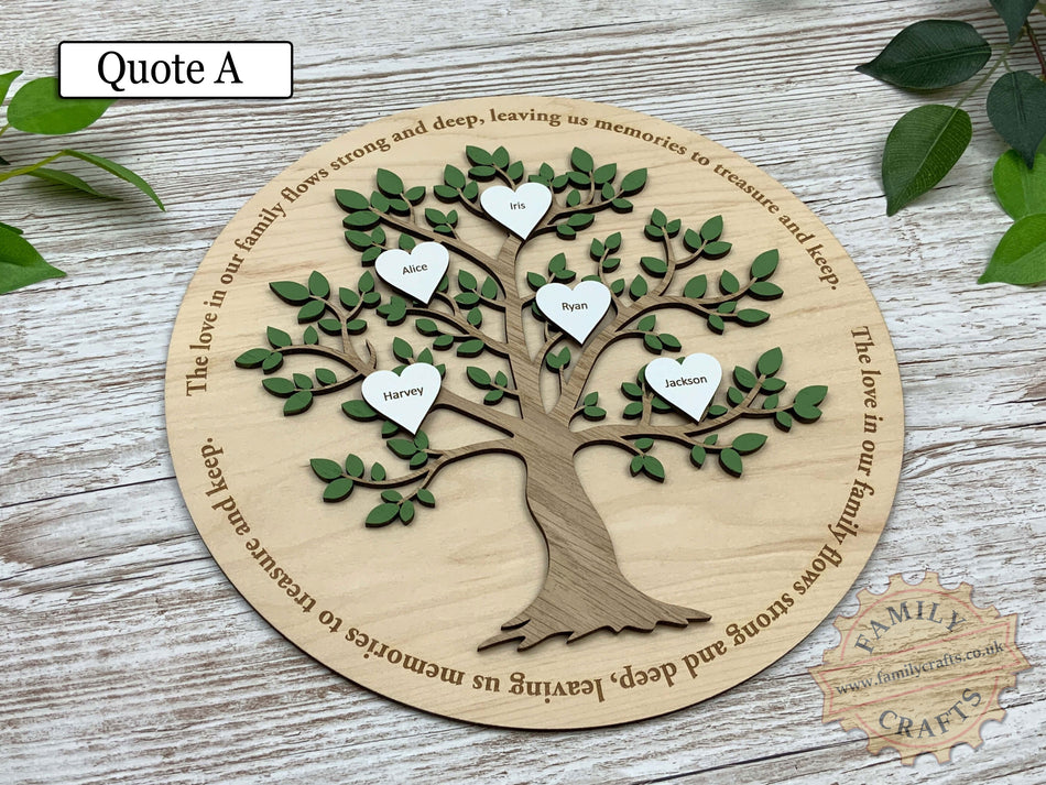 Personalised Wooden Family Quote Tree Sign