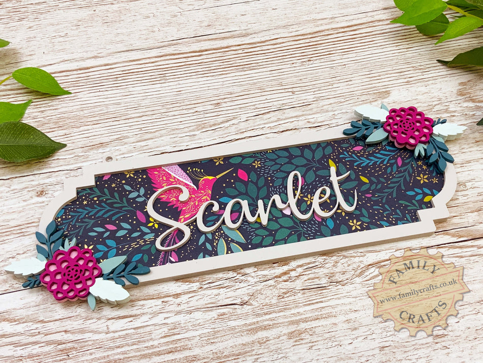 Hand Painted Hummingbird Floral Name Sign