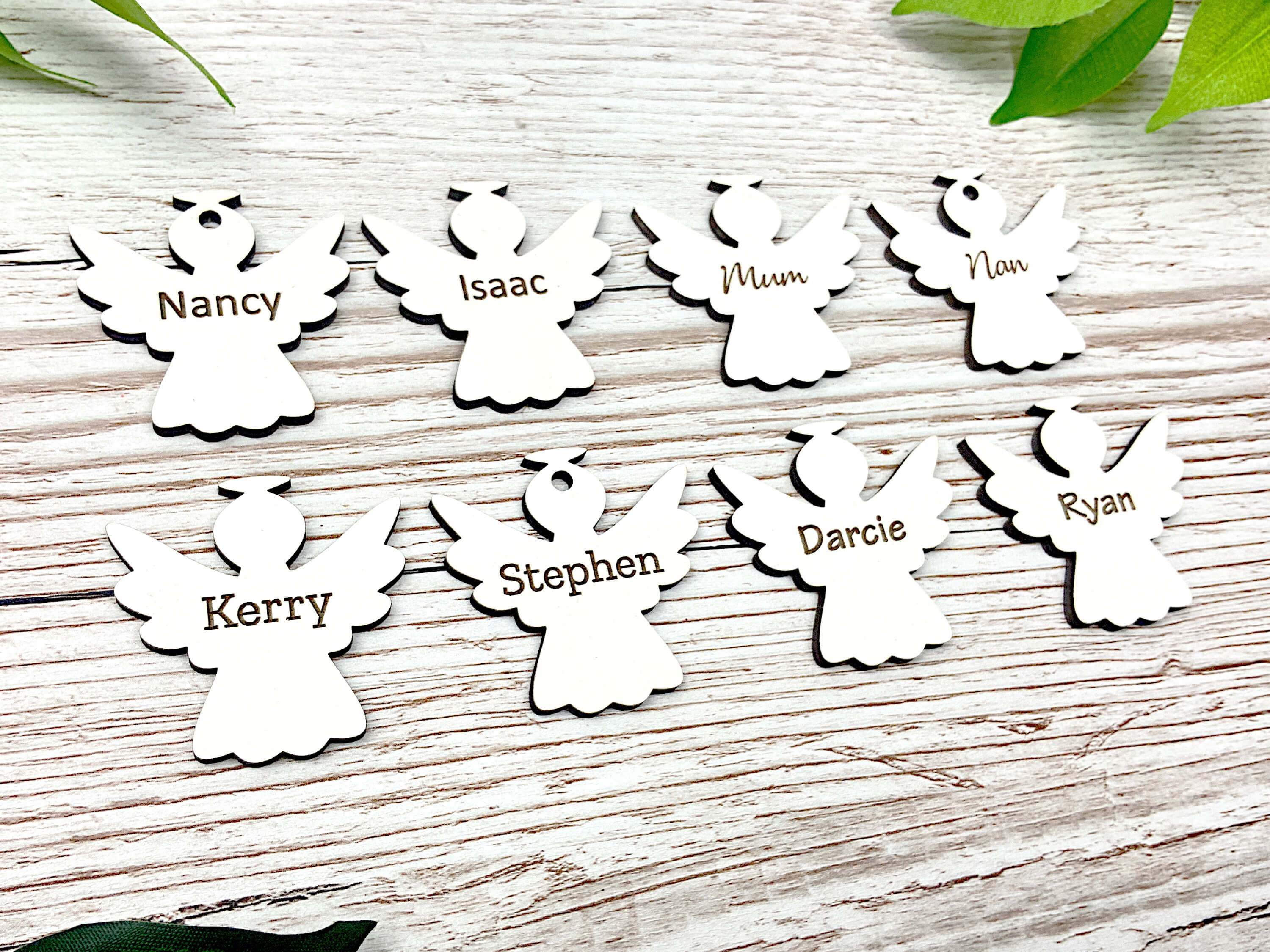 Engraved Wooden White MDF Hearts and Shapes - Angels