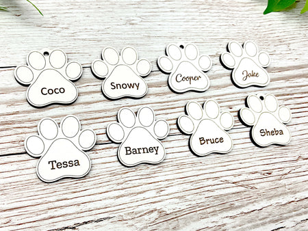 Engraved Wooden White MDF Hearts and Shapes - Dog Paws