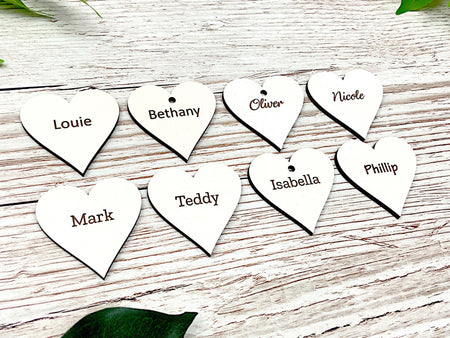 Engraved Wooden White MDF Hearts and Shapes - Hearts