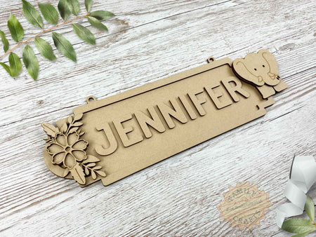 Personalised Elephant Jungle Themed Name Sign