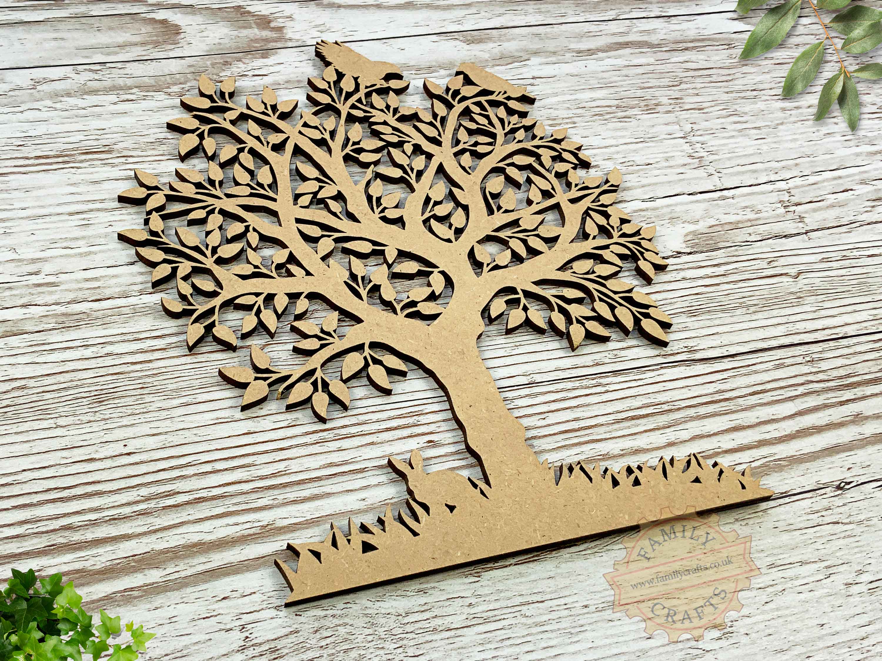 Family Tree with Birds and a Rabbit Craft Shape