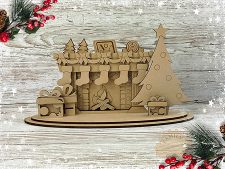 Christmas Fireplace Scene Decoration