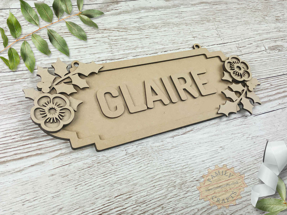 Personalised Holly Floral Themed Name Sign