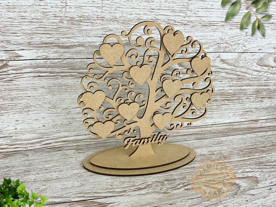 Freestanding Curly Branch Family Tree with Hearts