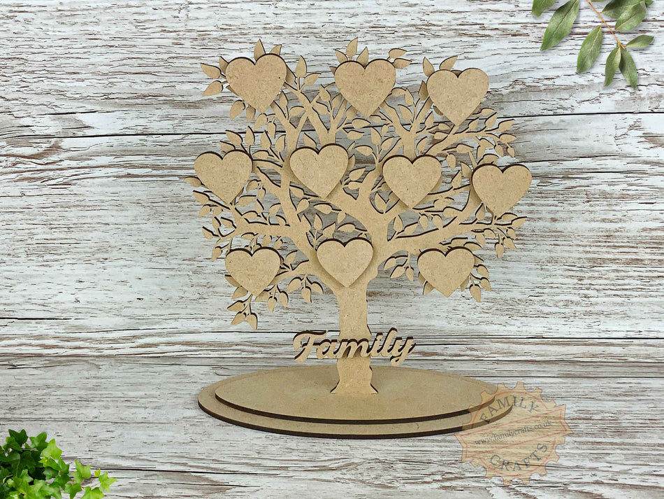 Freestanding Leafy Branch Family Tree with Hearts